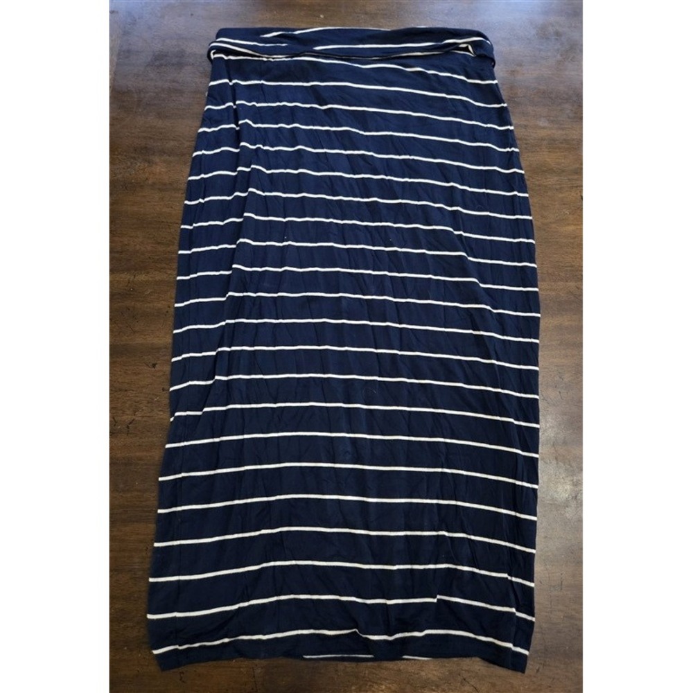 NWT Max Studio L Blue White Stripe Skirt Fold Over Waist Stretch Knit 127722